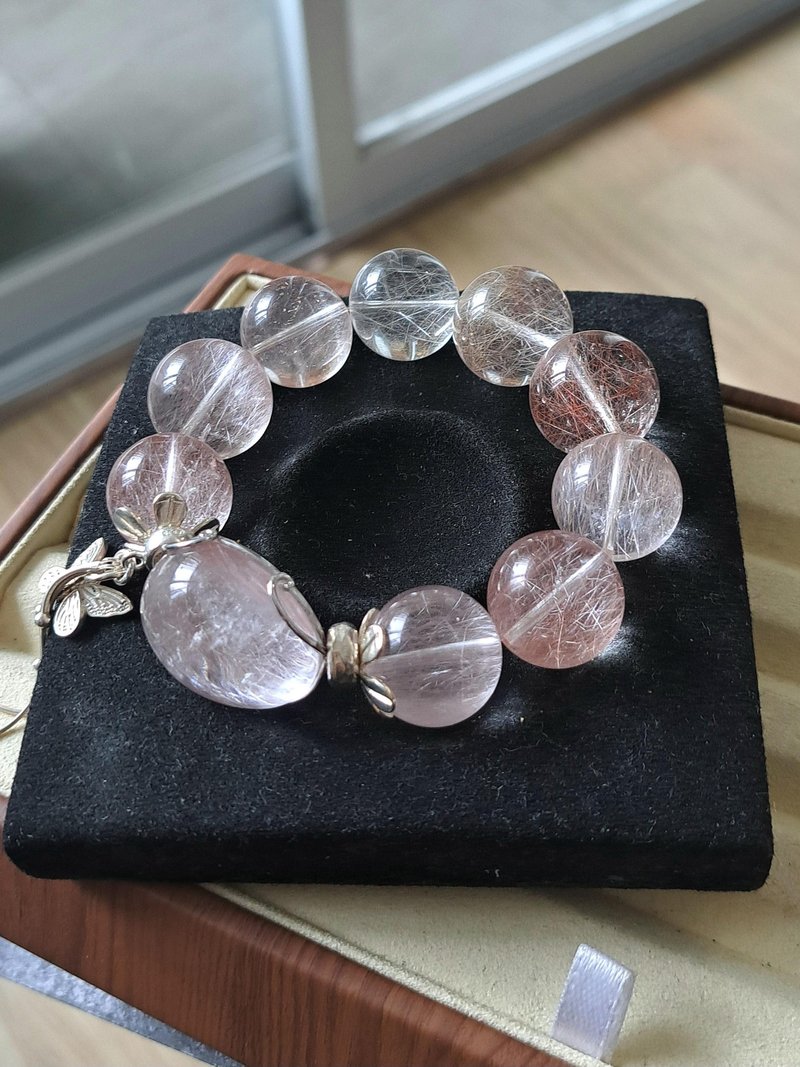 精品級別粉鋼絲粉拉絲兔毛 稀有大咪17-18mm手串 桃花愛情人緣 - 手鍊/手環 - 水晶 粉紅色