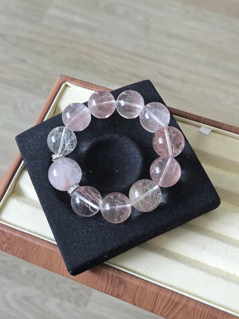 最高級ピンクラビットヘアルチル 稀少な大粒17-18mmブレスレット 恋愛運アップ 人気運アップ - ブレスレット - クリスタル ピンク