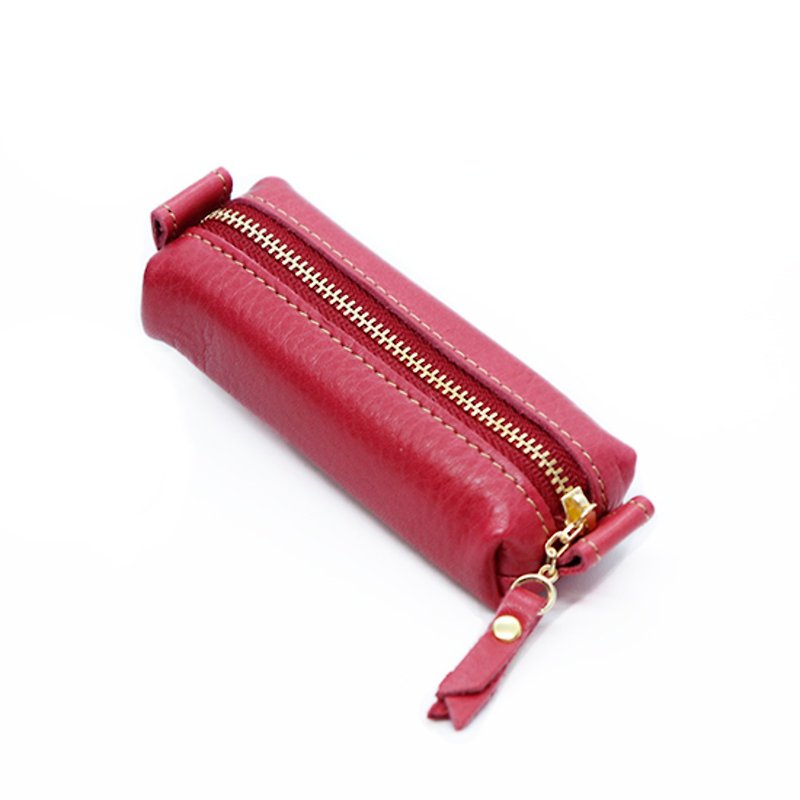 Hokkaido Cowhide Leather Spoon Wrap (Large) Key Case Red Red -MADE IN KOBE- - ที่ห้อยกุญแจ - หนังแท้ สีแดง