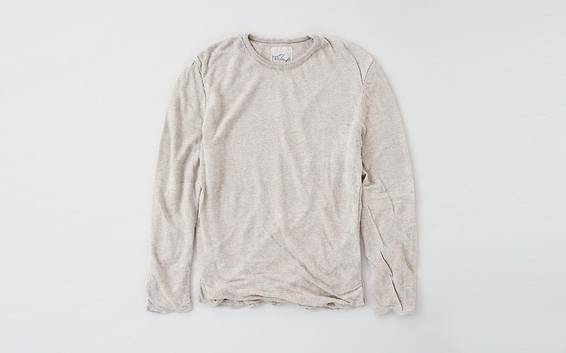 Linen knit mens / M long sleeve pullover (natural) - เสื้อผู้หญิง - ผ้าฝ้าย/ผ้าลินิน สีกากี