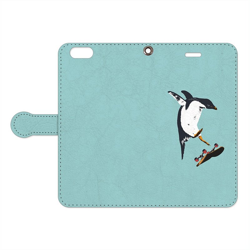手帳型iPhoneケース / SK8 Penguin - 手機殼/手機套 - 真皮 藍色