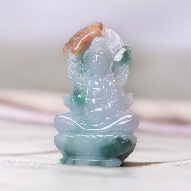 Three-color jade Guanyin Bodhisattva | Natural Burmese jade A grade jade | Gift giving - Necklaces - Jade Transparent
