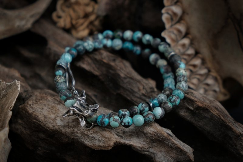 [Mountain Skeleton Period] Witness—Turquoise Sterling Silver Spine Bracelet - สร้อยข้อมือ - เงิน สีเงิน