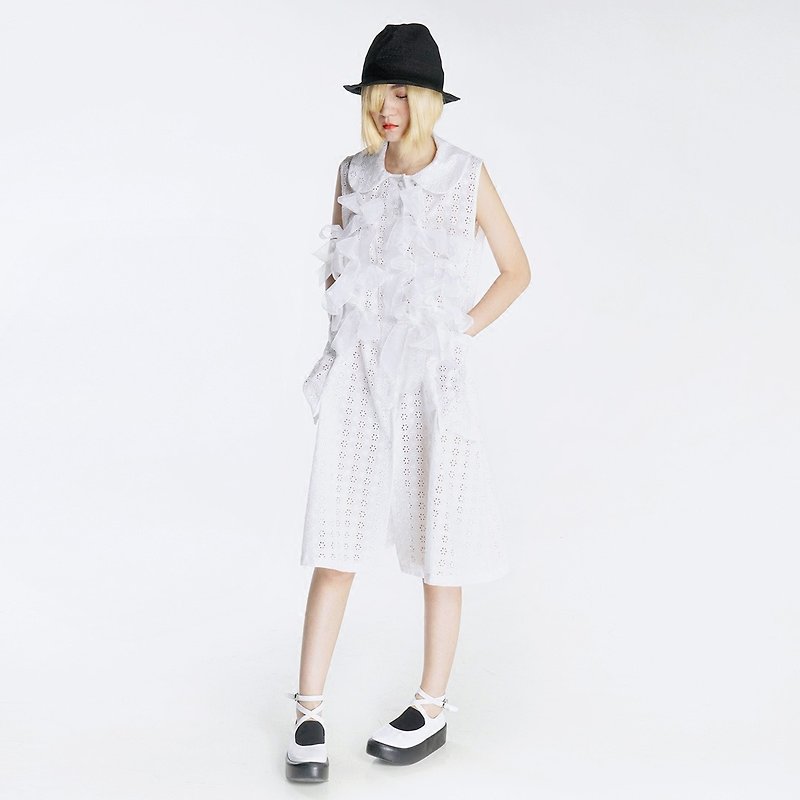 Through White Lace Bow Dress Dress Shirt - imakokoni - เสื้อผู้หญิง - ผ้าฝ้าย/ผ้าลินิน ขาว