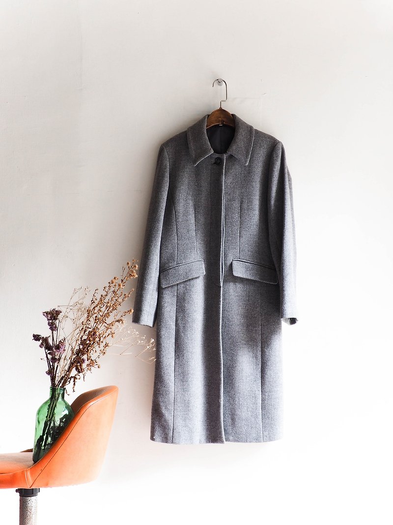 川ヒル - 神奈川古典的な平易な英語紳士アンティークグレーのウールの羊毛ウールのコートのジャケットヴィンテージウールヴィンテージオーバーコート - ジャケット - ウール グレー