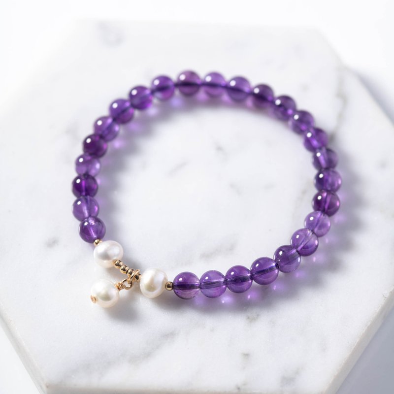 Amethyst, Freshwater Pearl, 14K Gold Filled Findings Bracelet - Bracelets - Crystal Purple