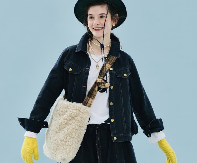 レトロなダークブルーデニムジャケット / 襟付き カジュアル