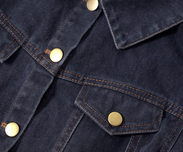 レトロなダークブルーデニムジャケット / 襟付き カジュアル