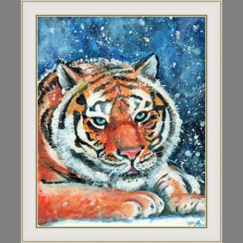 虎の絵雪オリジナルアートアクリル冬の風景アートポートレート