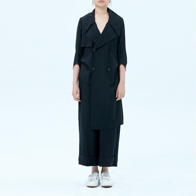 Black Cotton-Linen Blended Jumpsuit - จัมพ์สูท - ผ้าฝ้าย/ผ้าลินิน สีดำ