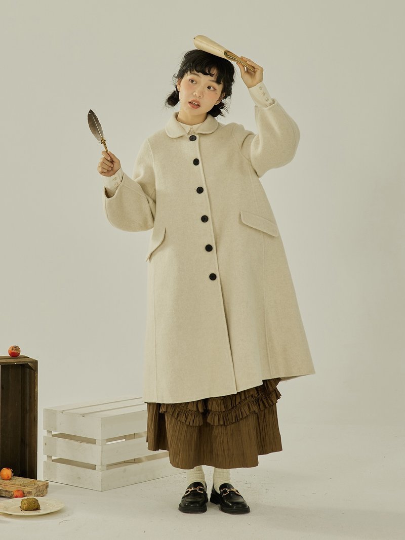 Luwanbai double-sided doll collar wool coat - เสื้อแจ็คเก็ต - ขนแกะ ขาว