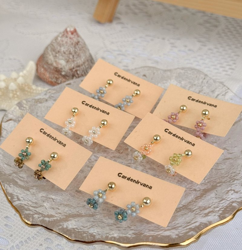 【Floral Sprite】Custom Color Choice | Hoop Flower Earrings | Japanese Micro Beads - ต่างหู - อะคริลิค หลากหลายสี