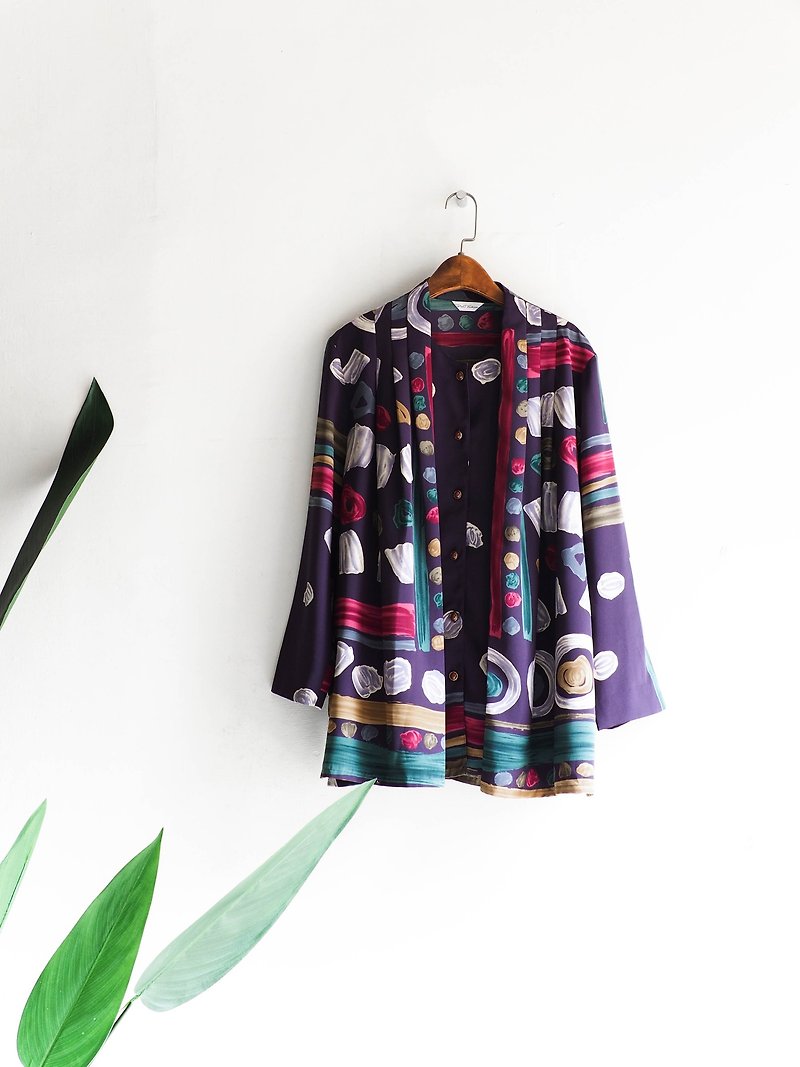 River Water Mountain - Kyoto light purple chest fold shape youth log antique silk blouse shirt oversize vintage - Women's Shirts - Polyester Purple
