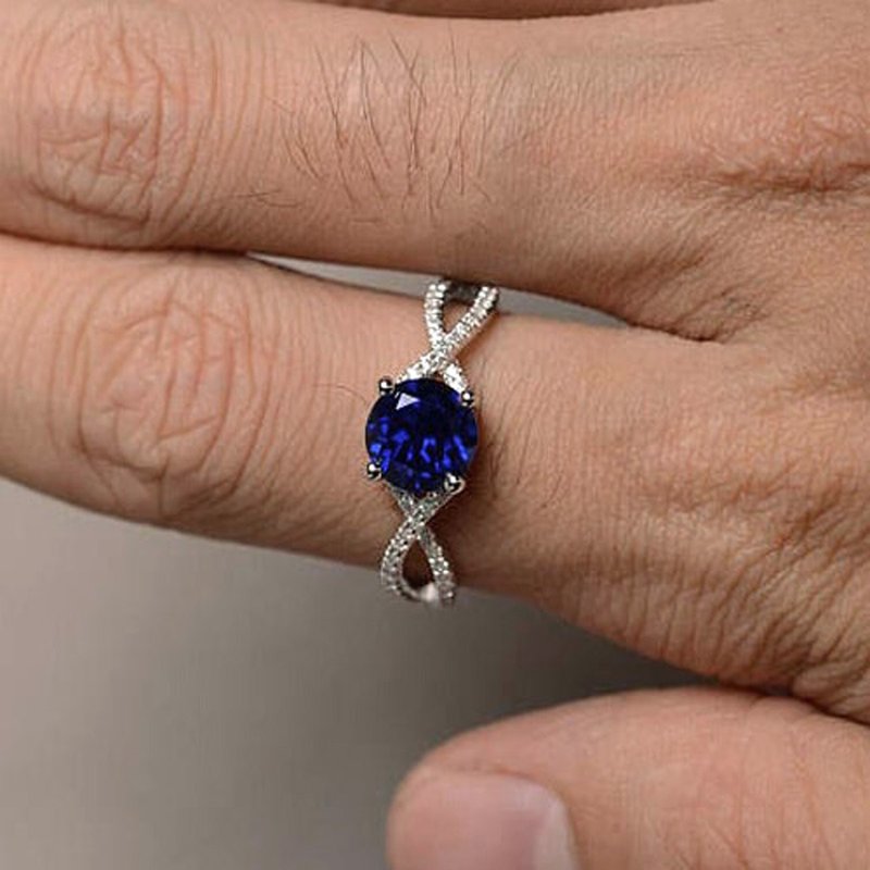 6.5 mm. Natural blue sapphier ring silver sterling size 7.0 free resize - 戒指 - 純銀 藍色