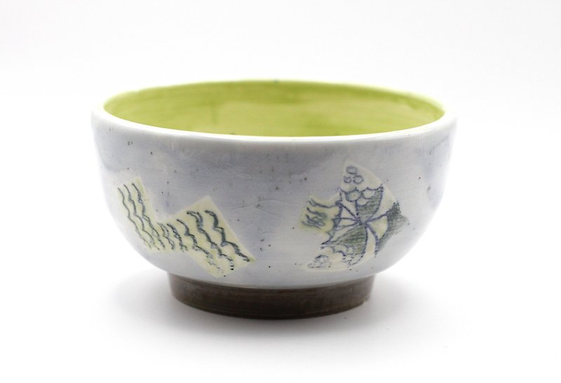 Hand-drawn hand-painted ceramic tea bowl/matcha bowl/rice bowl/moss tea bowl/moss ball flower holder with cute patterns - ถ้วยชาม - ดินเผา สีน้ำเงิน