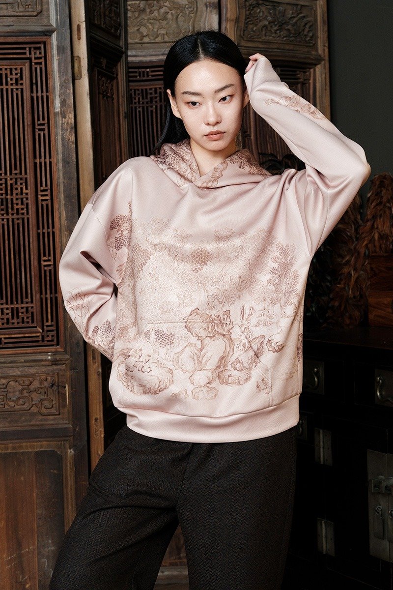 Xunqi/Retro Chinese Painting Landscape Chinese Style Printed Sweatshirt - เสื้อฮู้ด - เส้นใยสังเคราะห์ หลากหลายสี