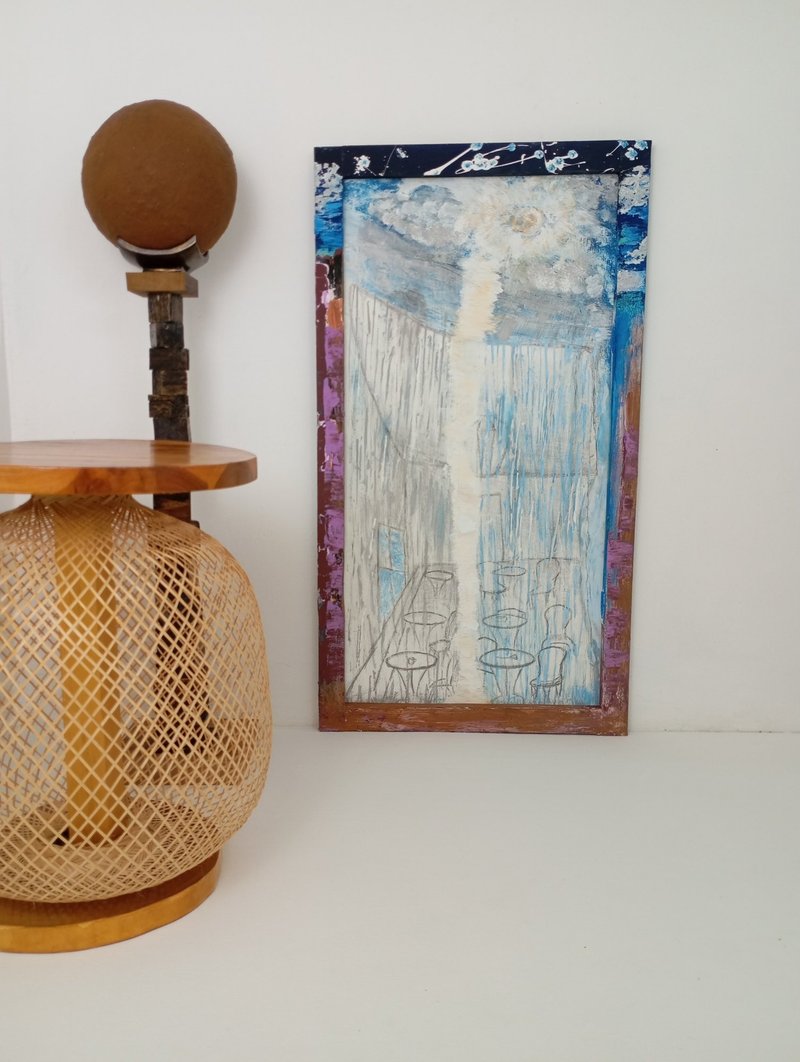 Art poster panel painting Cafe of two worlds - 海報/掛畫/掛布 - 其他材質 藍色