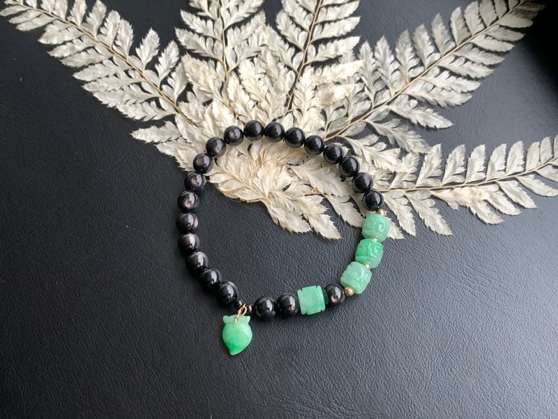 金運石 天然緬甸玉翡翠手鍊 雕刻桶珠 路路通 設計款手鍊 送禮 - 手鍊/手環 - 玉石 多色