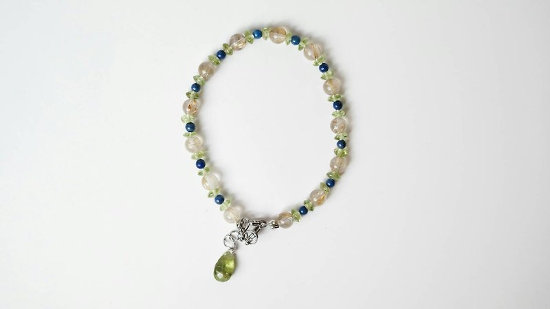 [Blue Grassland] Hand-made X Natural Stone Bracelet - สร้อยข้อมือ - โลหะ 