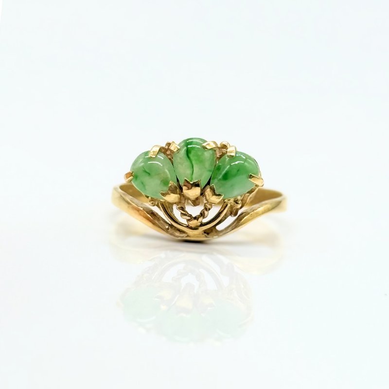 One-of-a-kind jade/K18 natural stone ring - drops - แหวนทั่วไป - หิน สีเขียว