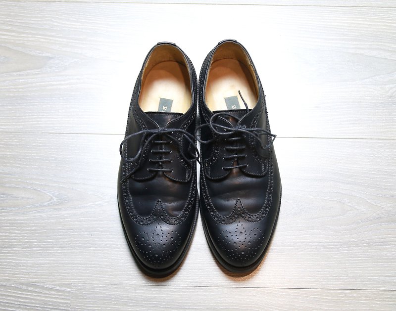 Back to Green Bally black carved leather shoes vintage shoes SE41 - รองเท้าบัลเลต์ - หนังแท้ 