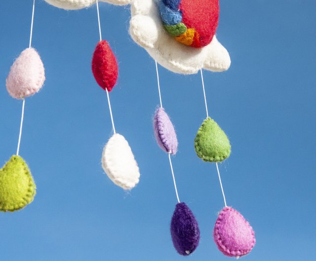 Rainbow Cloud Baby Mobile. Unique pastel rainbow store nursery decor, needle felted from wool