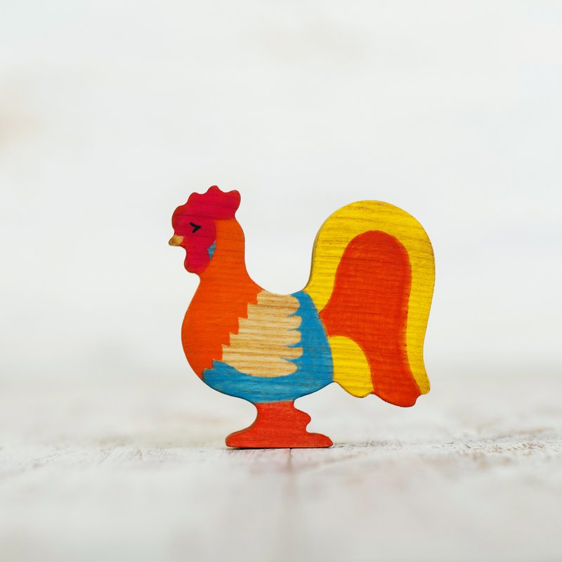 Wooden toy Rooster figurine Barnyard Animals - ของเล่นเด็ก - วัสดุอีโค สีแดง