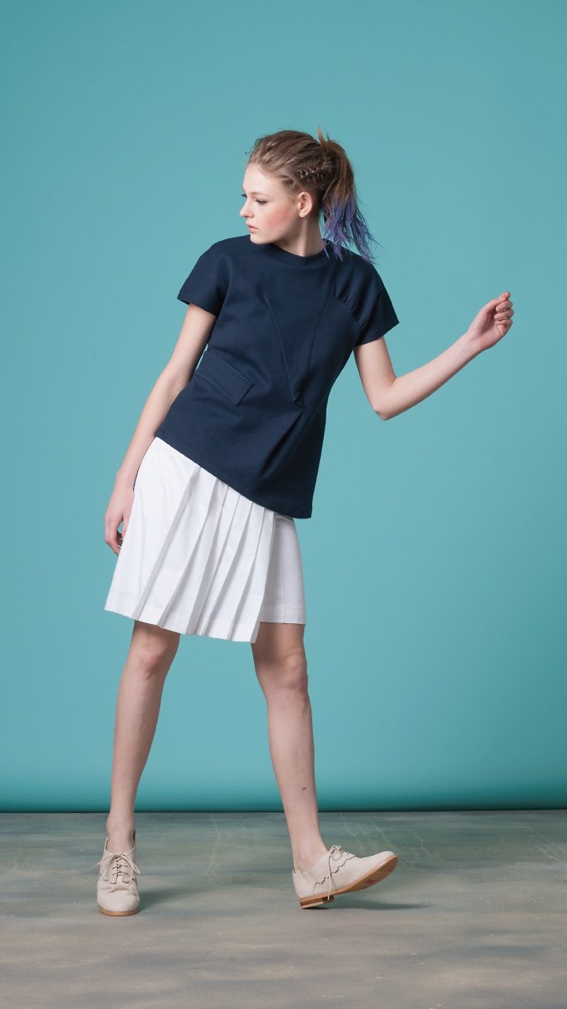 不規則剪裁小立領上衣(FIT029C0319-s FIT029C0320-M) - 女上衣/長袖上衣 - 聚酯纖維 藍色