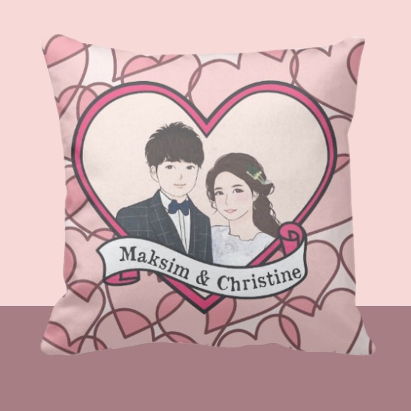 Customized Cushion- Pink Heart illustration cushion - Pillows & Cushions - Polyester Pink