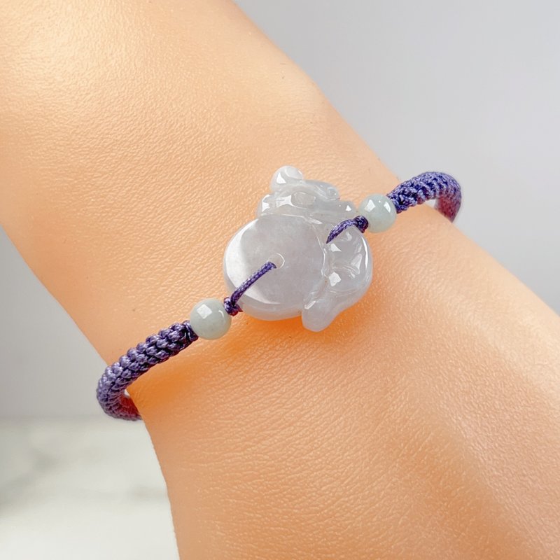 [Long Ping An] White Jadeite Dragon Ping An Bracelet Braided Bracelet | Natural Burmese Jade A Grade Jadeite - สร้อยข้อมือ - หยก ขาว