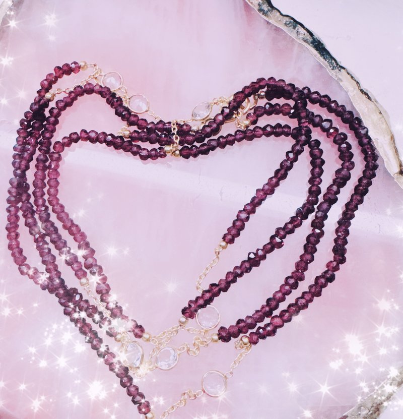 Garnet love golden - 項鍊 - 純銀 紅色