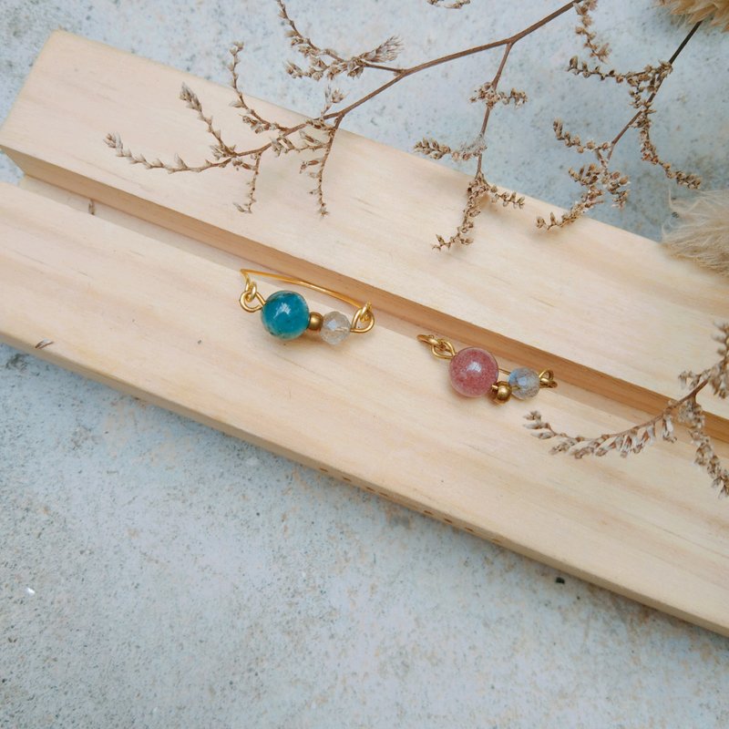 姊妹 戒指II草莓晶 拉長石 手作纏繞銅線 可客製化戒圍 - 手鍊/手環 - 半寶石 粉紅色