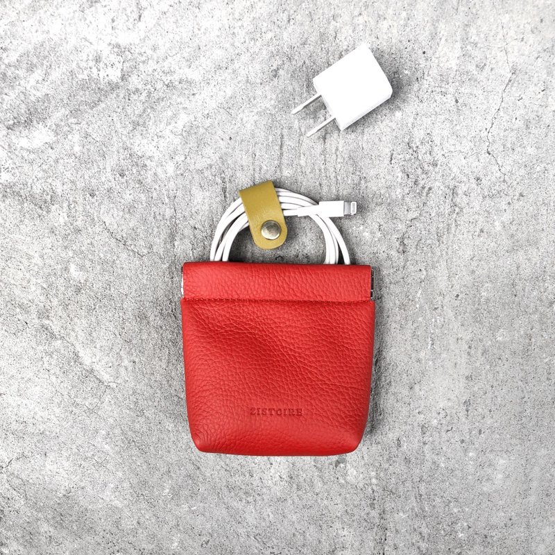 【Glamor】ZiBAG-037L/彈簧口金充電包 / 酡紅色 - 零錢包/小錢包 - 真皮 
