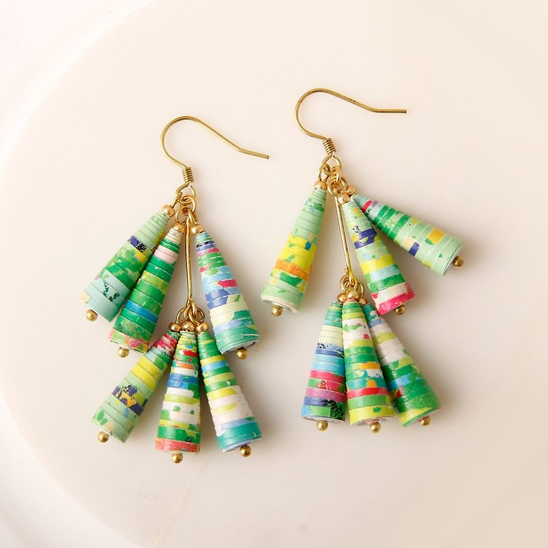 Musev Colorful Green Double Awl Earrings - Earrings & Clip-ons - Paper Green