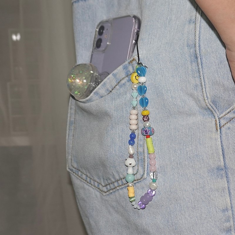 mobile phone strap Funny Beaded Phone Strap - 掛繩/吊繩 - 玻璃 藍色