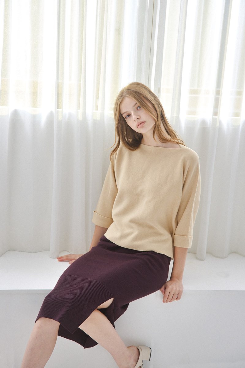 EVOPURE+ KELLY oyster yarn seamless knitted top- Khaki - Women's Tops - Other Materials Khaki