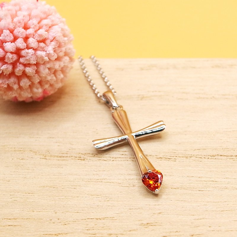 Cross Heart Sterling Silver Platinum Necklace 925 Sterling Silver Platinum Electroplated Peony Red Diamond | Dear Like - Necklaces - Sterling Silver Blue