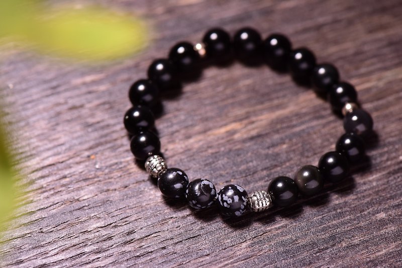 Stone series. Growth C section. 8mm Stone obsidian single bracelets. - Bracelets - Semi-Precious Stones Black