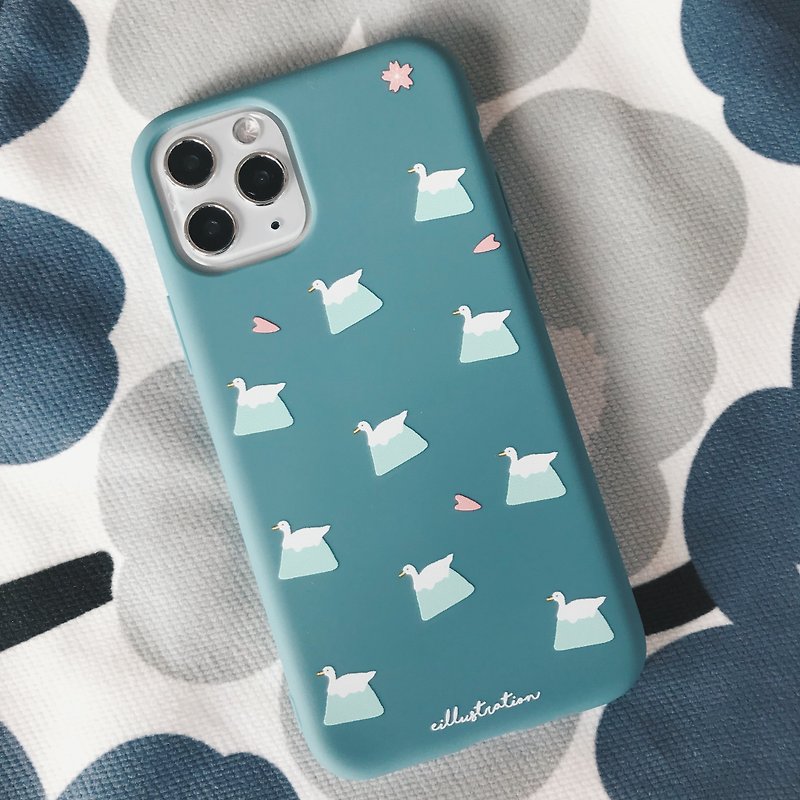 Silicone pattern / Fuji mountain cherry duckling phone case / phone case | Aunt Illustration - เคส/ซองมือถือ - พลาสติก 