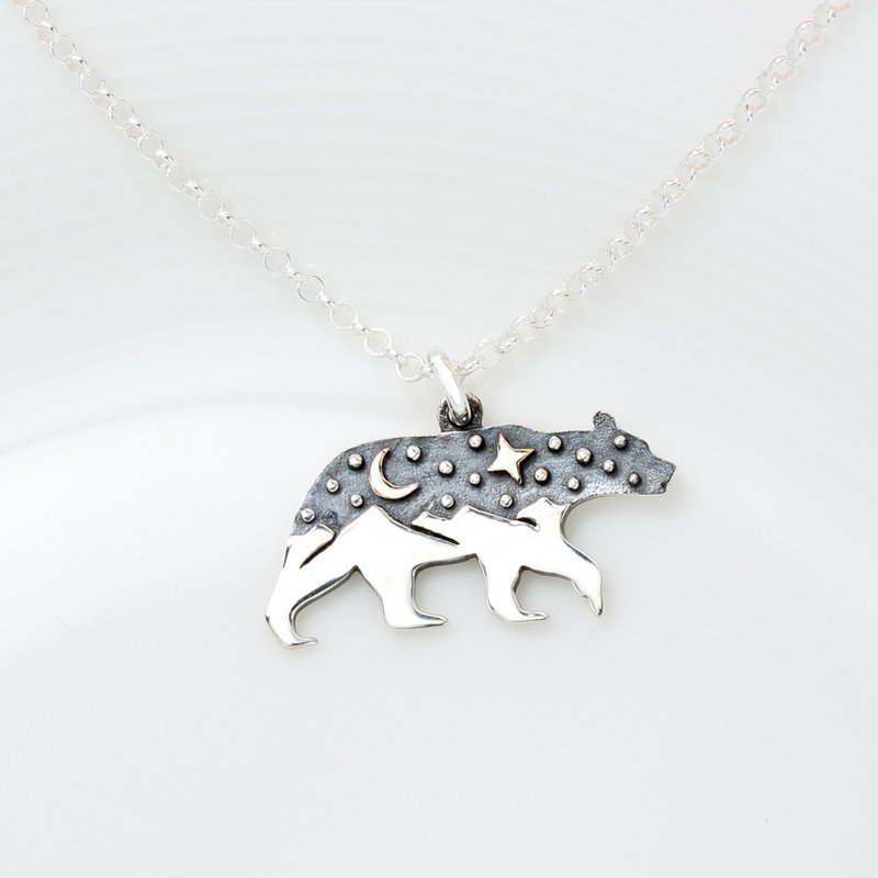 【Angel & Me】Mountains Moon Star Polar Bear s925 sterling silver necklace - Necklaces - Sterling Silver Silver