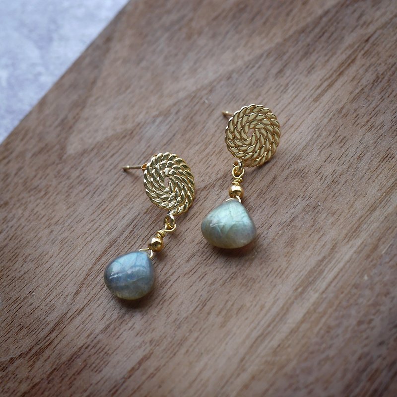 Twisted Natural Triangle Labradorite Earrings Plated with 18K Gold Ears - Earrings & Clip-ons - Semi-Precious Stones Green