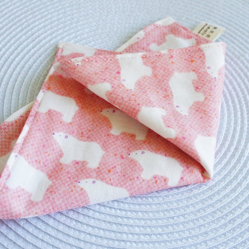 Lovely [Japan double yarn] chubby polar bear handkerchief, hand towel, saliva towel [orange powder] - Bibs - Cotton & Hemp Pink