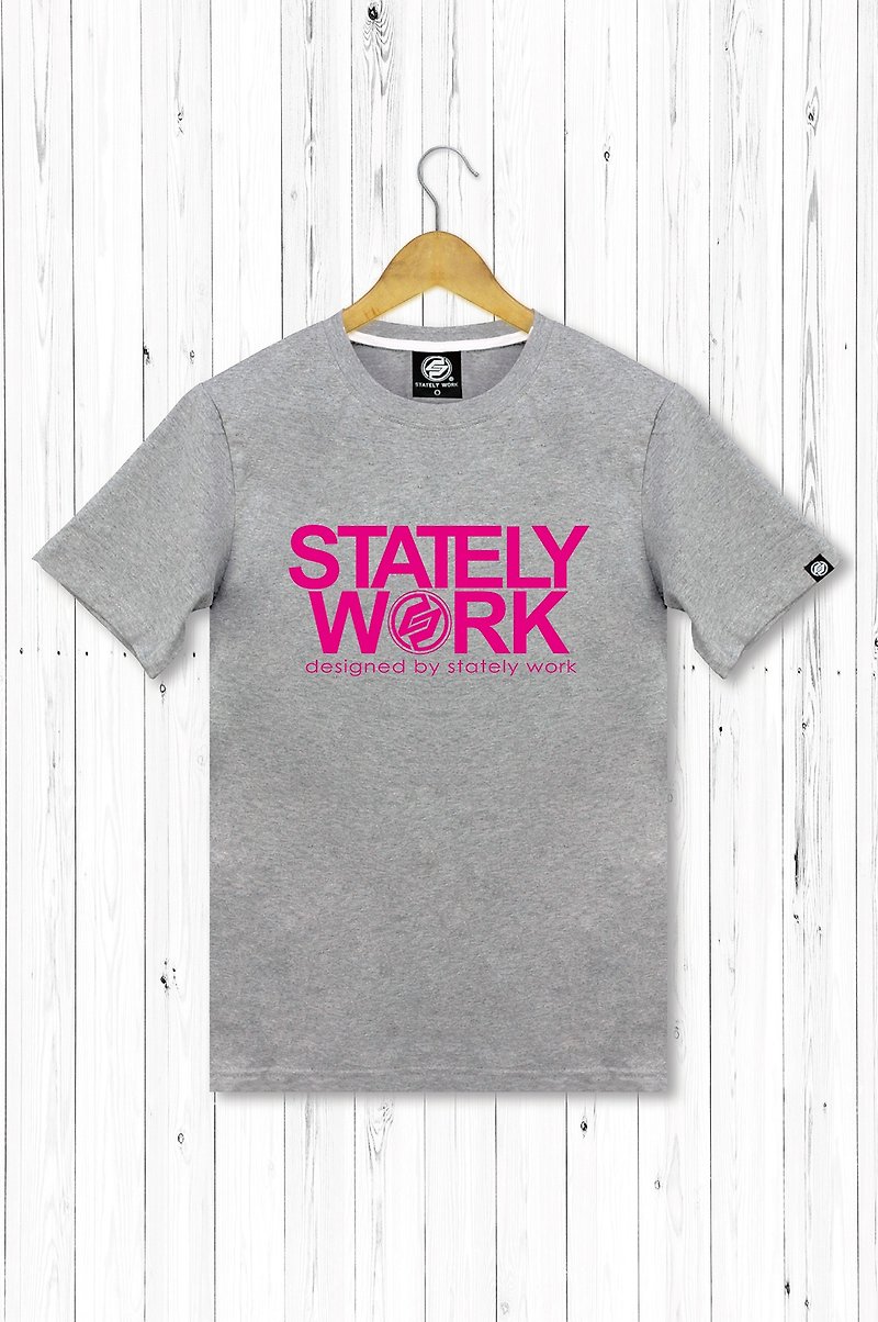 statelywork-LOGO text T-male gray T桖 - Men's T-Shirts & Tops - Cotton & Hemp Gray