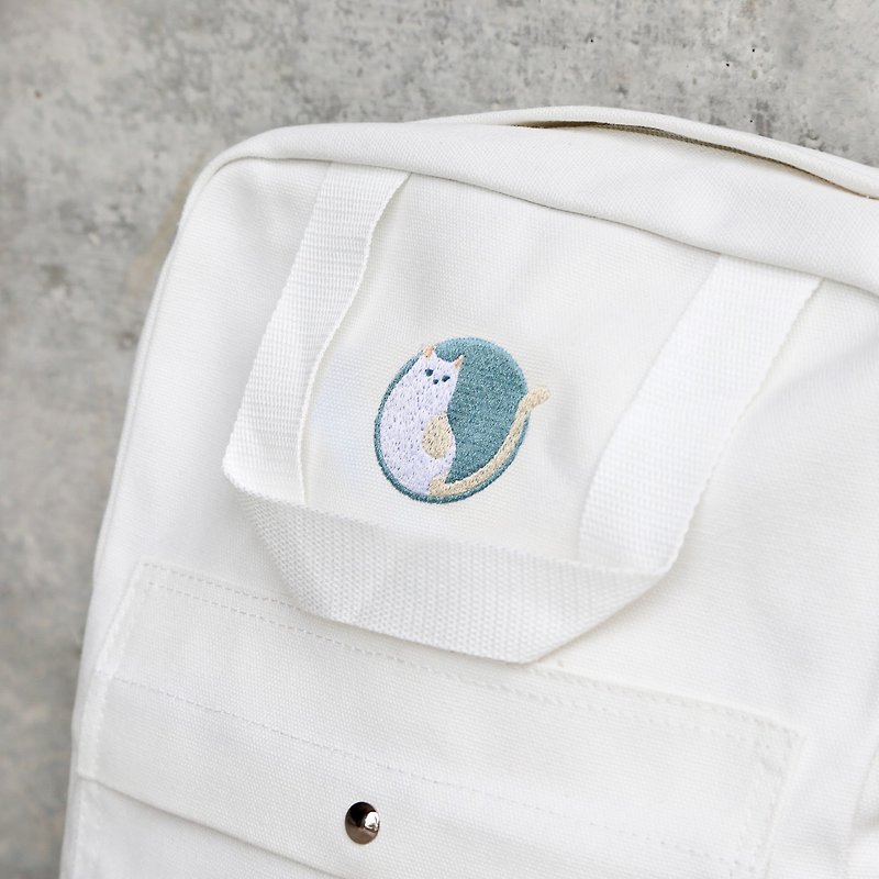 Sensen Daily White Cat Backpack - กระเป๋าเป้สะพายหลัง - ผ้าฝ้าย/ผ้าลินิน ขาว