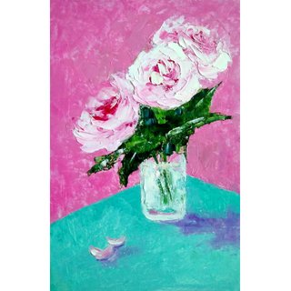 Original Oil Painting Bouquet of Peonies, Floral Still Life, Flower Wall Art