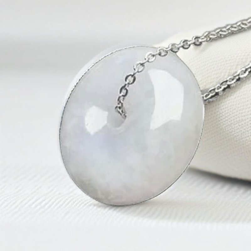 冰飄花翡翠平安扣項鍊 | 天然緬甸玉翡翠A貨 | 送禮 - 項鍊 - 玉石 白色