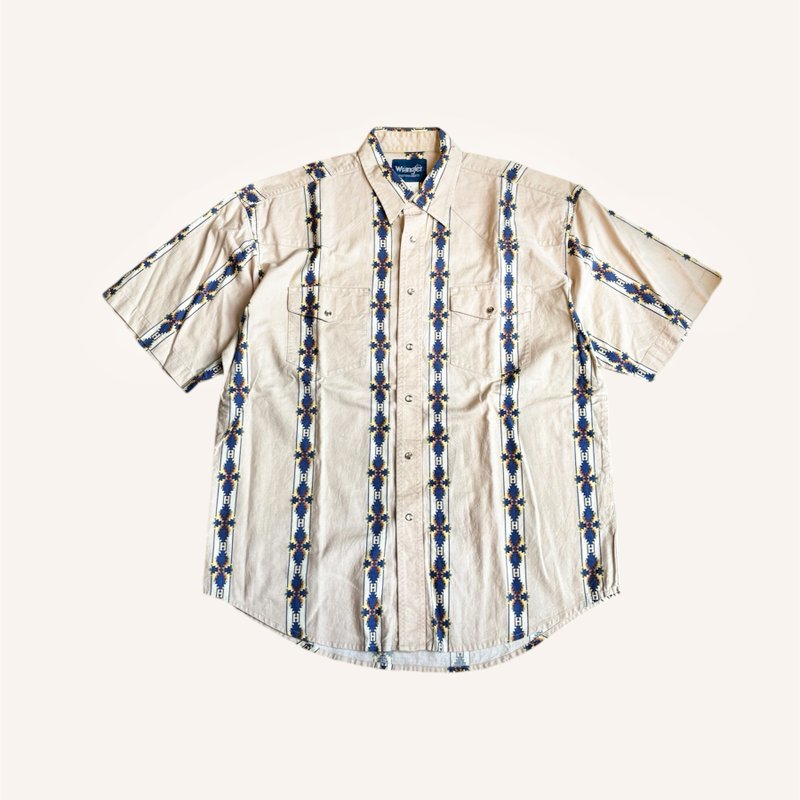 American vintage wrangler blue brother totem western short-sleeved shirt - เสื้อเชิ้ตผู้ชาย - ผ้าฝ้าย/ผ้าลินิน หลากหลายสี