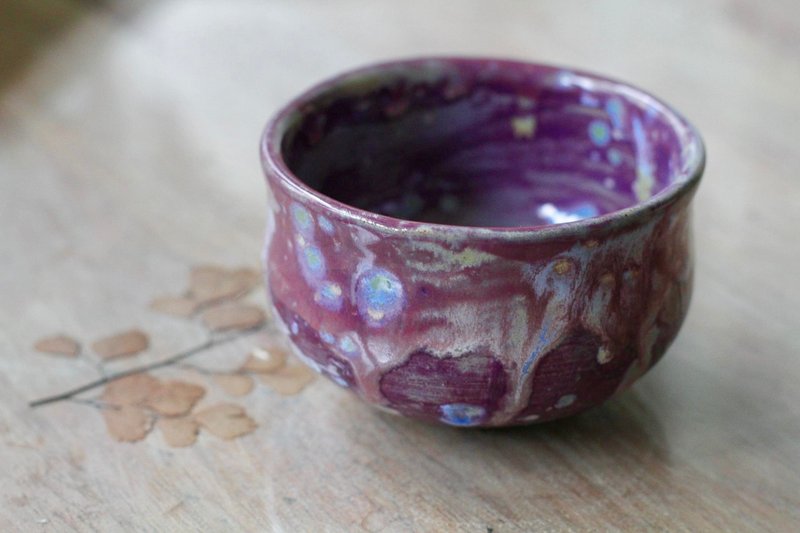 Hand-pulled broken purple meteor tea bowl/ceramic bowl - ถ้วยชาม - ดินเผา สีม่วง