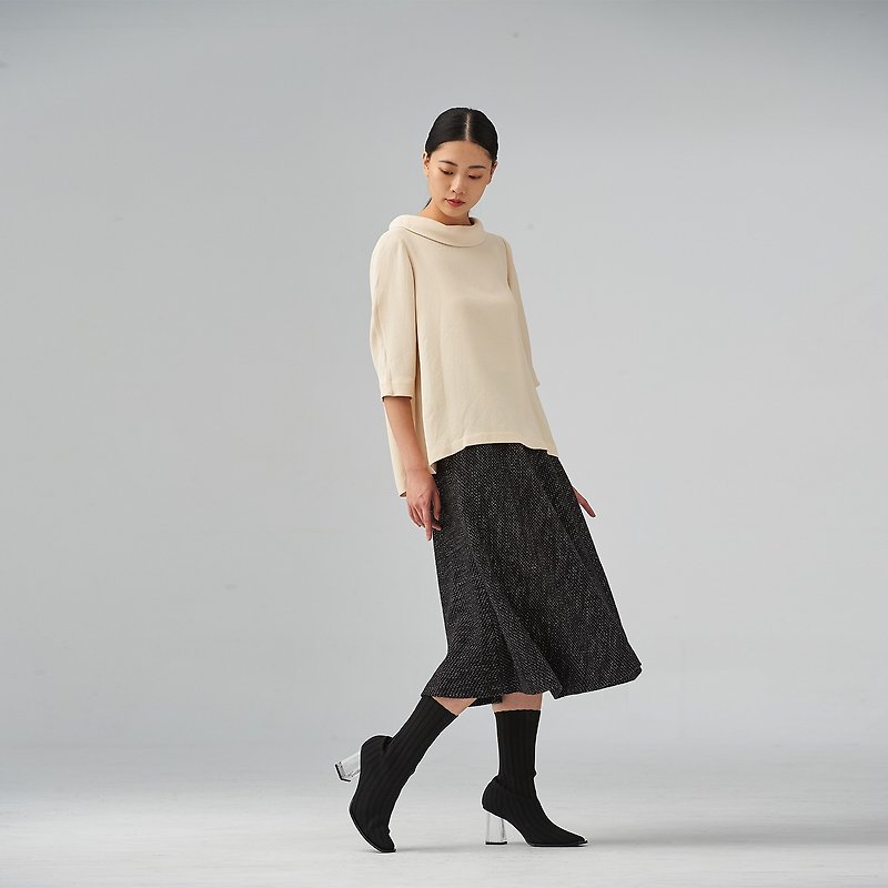 Black tweed circle skirt - กระโปรง - ขนแกะ สีดำ