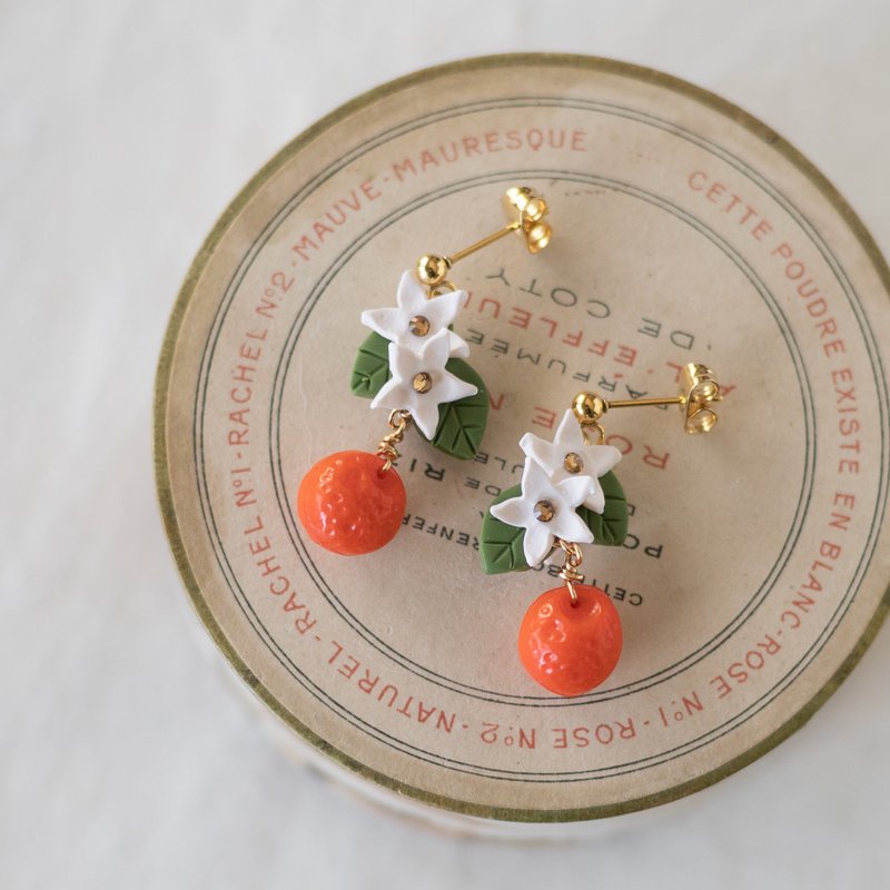 Dangling orange Clip-On - Earrings & Clip-ons - Clay Orange